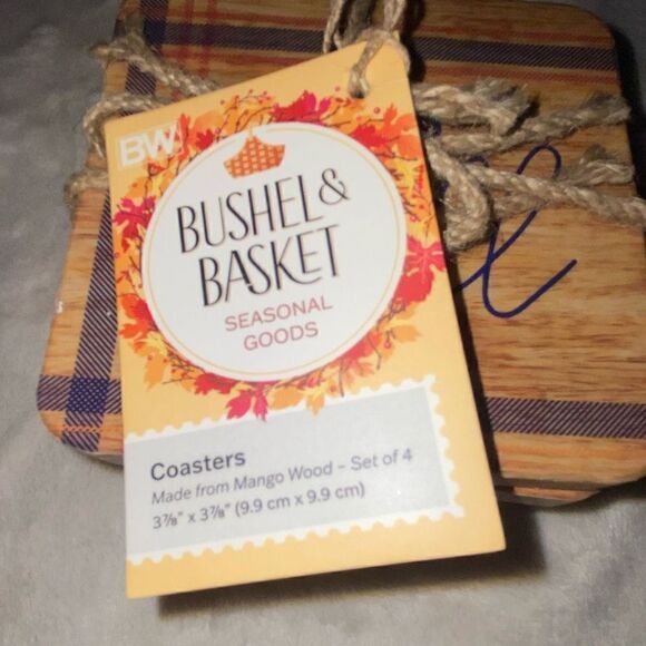 Bushel & Basket Hello Fall Mango Wood Set of 4‎ Coaster NWT - Picture 3 of 7